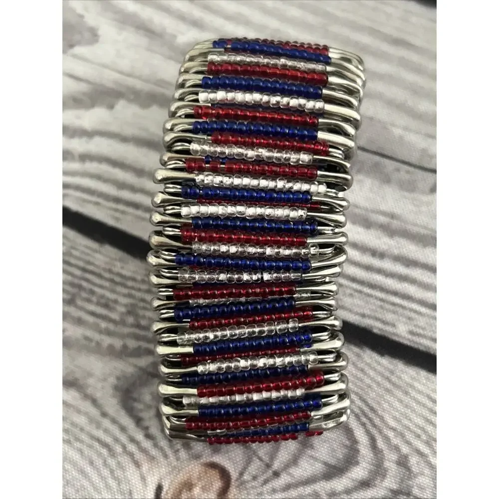 Charming Charlie Silver Tone Red White And Blue Band Women’s Quartz Watch